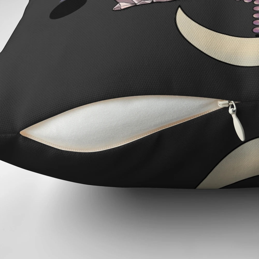 Decorative luna pillow featuring a black cat and moon design