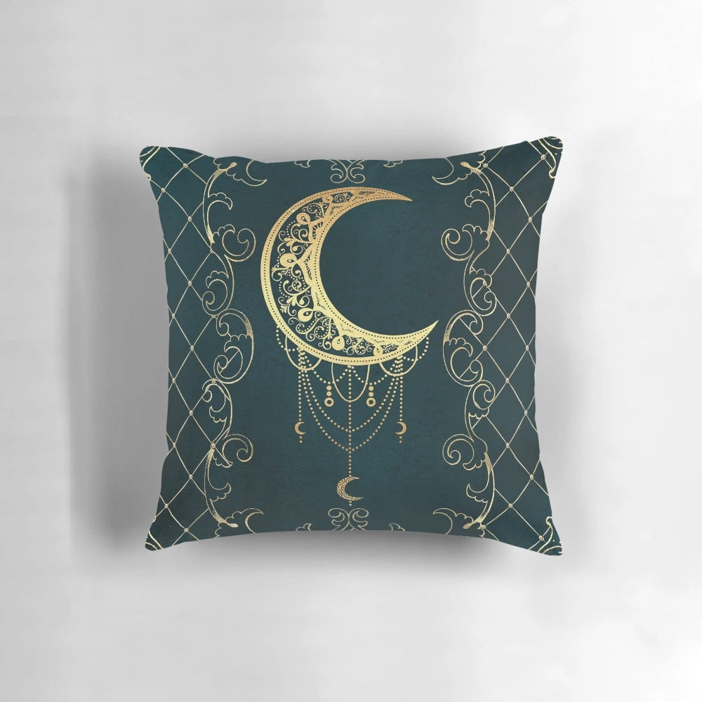 Enchanting magic moon spell book throw pillow with mystical, boho-inspired design