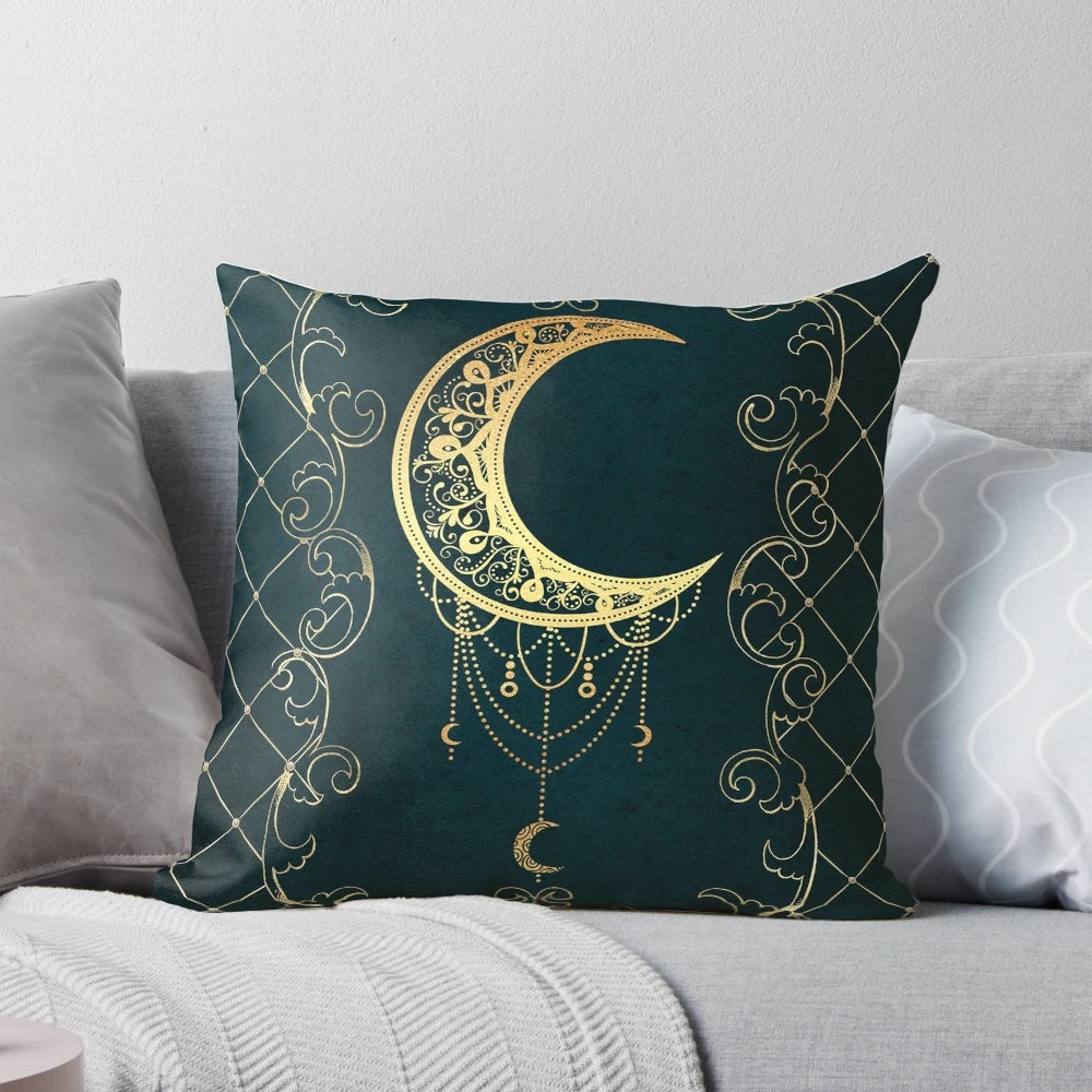 Enchanting magic moon spell book throw pillow with mystical, boho-inspired design