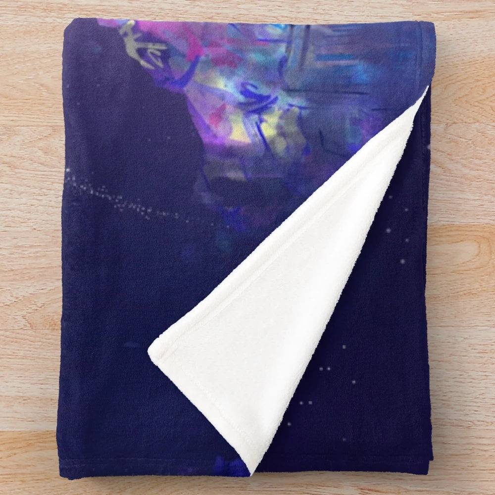 Watercolor-style illustration of a magical princess castle on a plush blanket