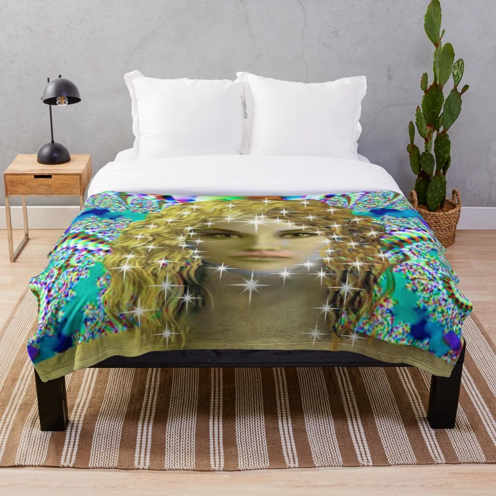 Magical stars plush blanket with vibrant, abstract patterns
