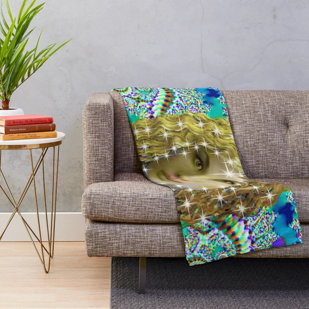 Magical stars plush blanket with vibrant, abstract patterns
