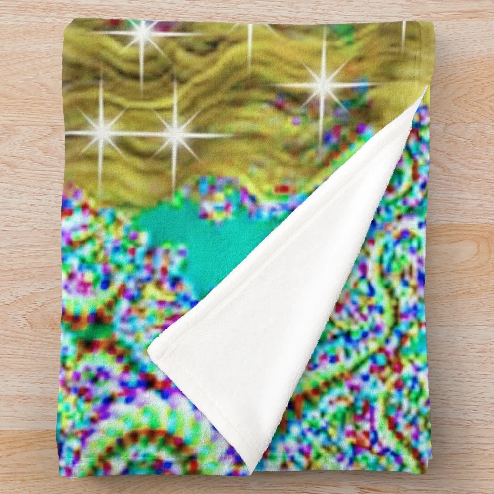 Magical stars plush blanket with vibrant, abstract patterns