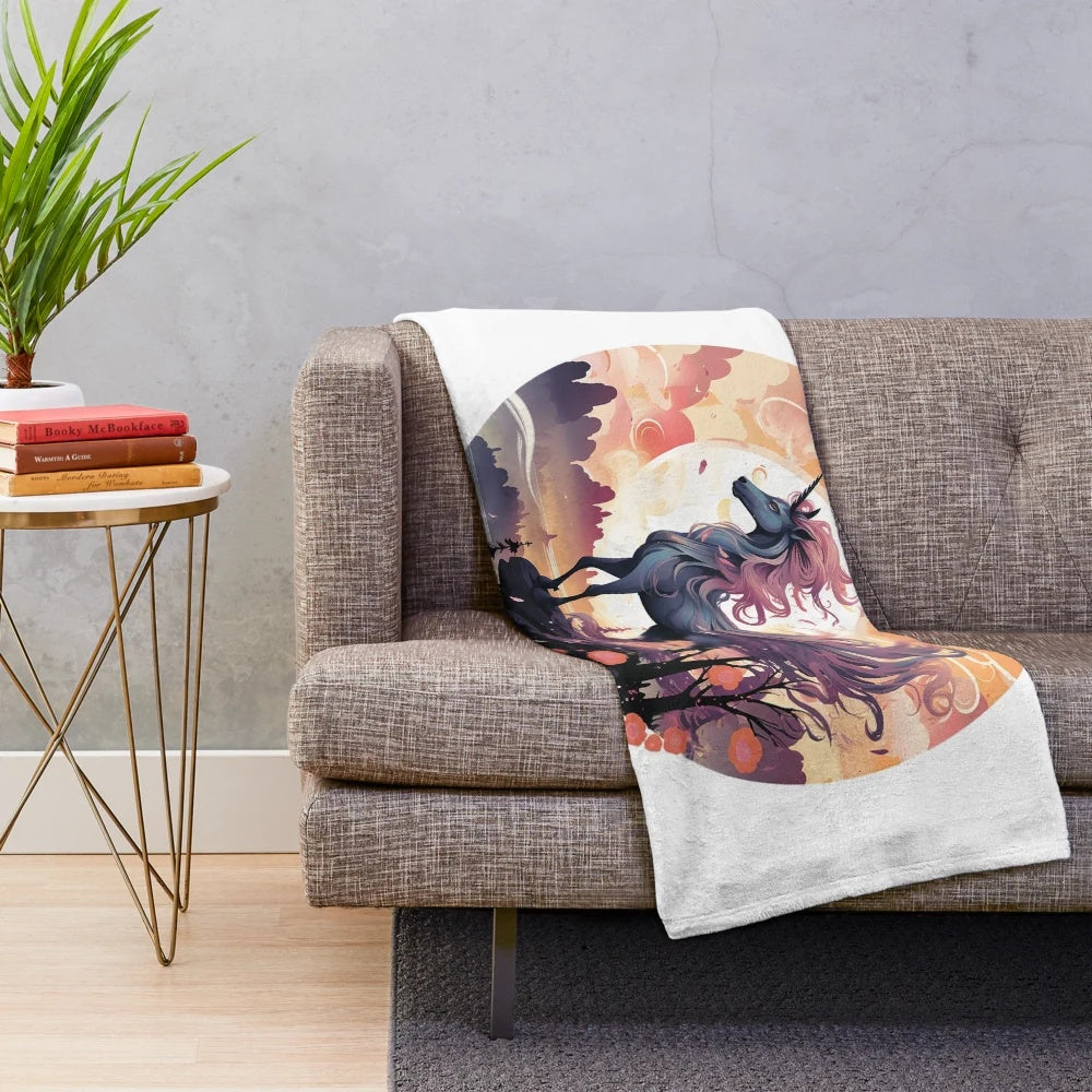 Magical unicorn plush blanket featuring fantasy art design