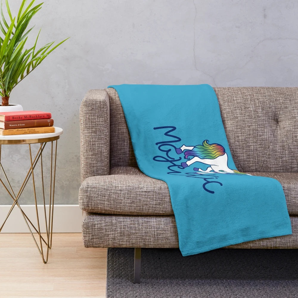 Majestic plush blanket featuring a magical unicorn design in a vintage rainbow aesthetic