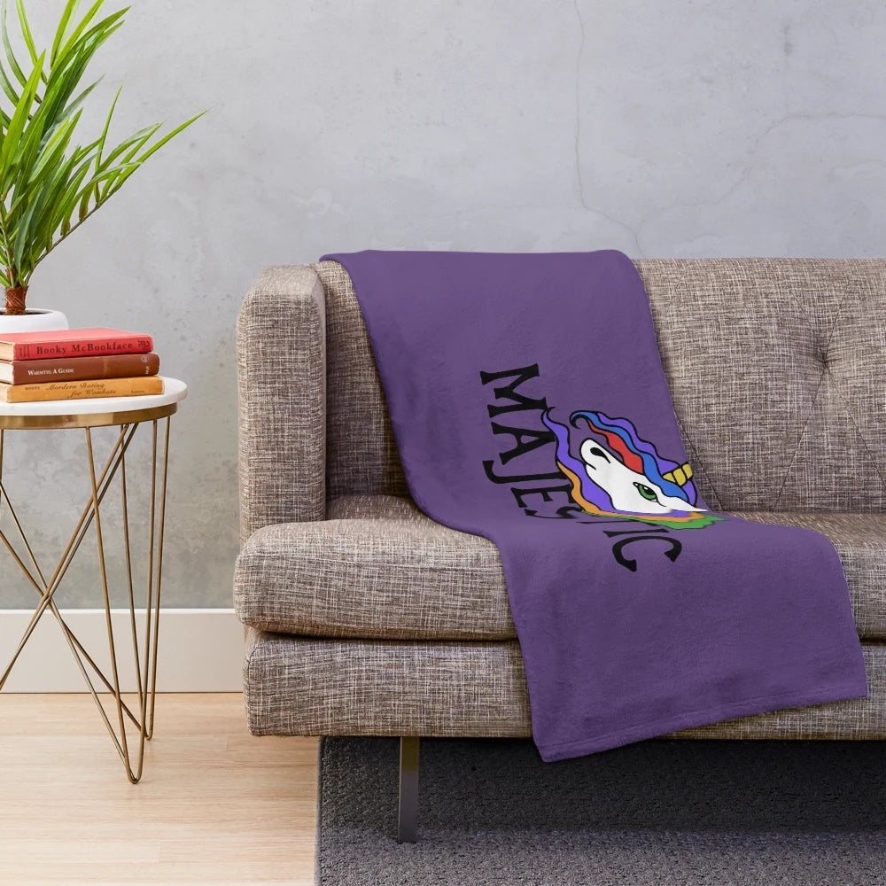 Majestic unicorn plush blanket with a rainbow design