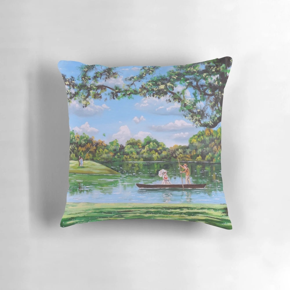 Vibrant "Mary Poppins in the Park" pillow featuring the beloved nanny and her magical world