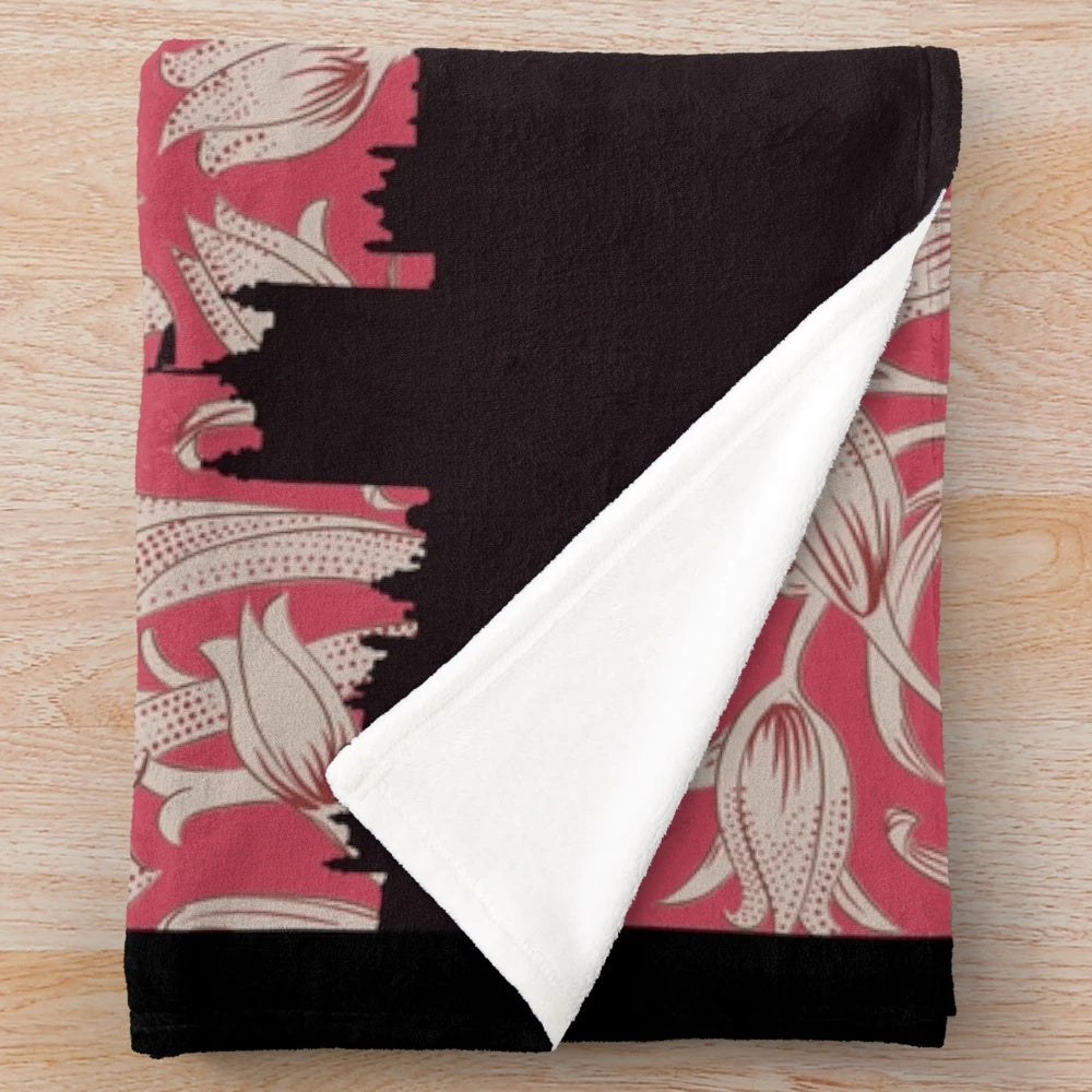 Mary Poppins inspired plush blanket with London skyline and floral design