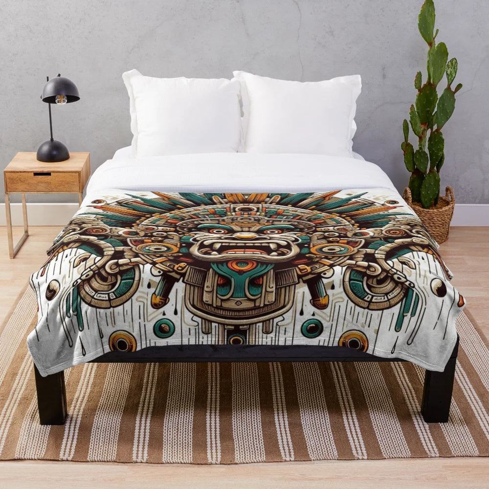 Mayan gods plush blanket with ancient cultural motifs
