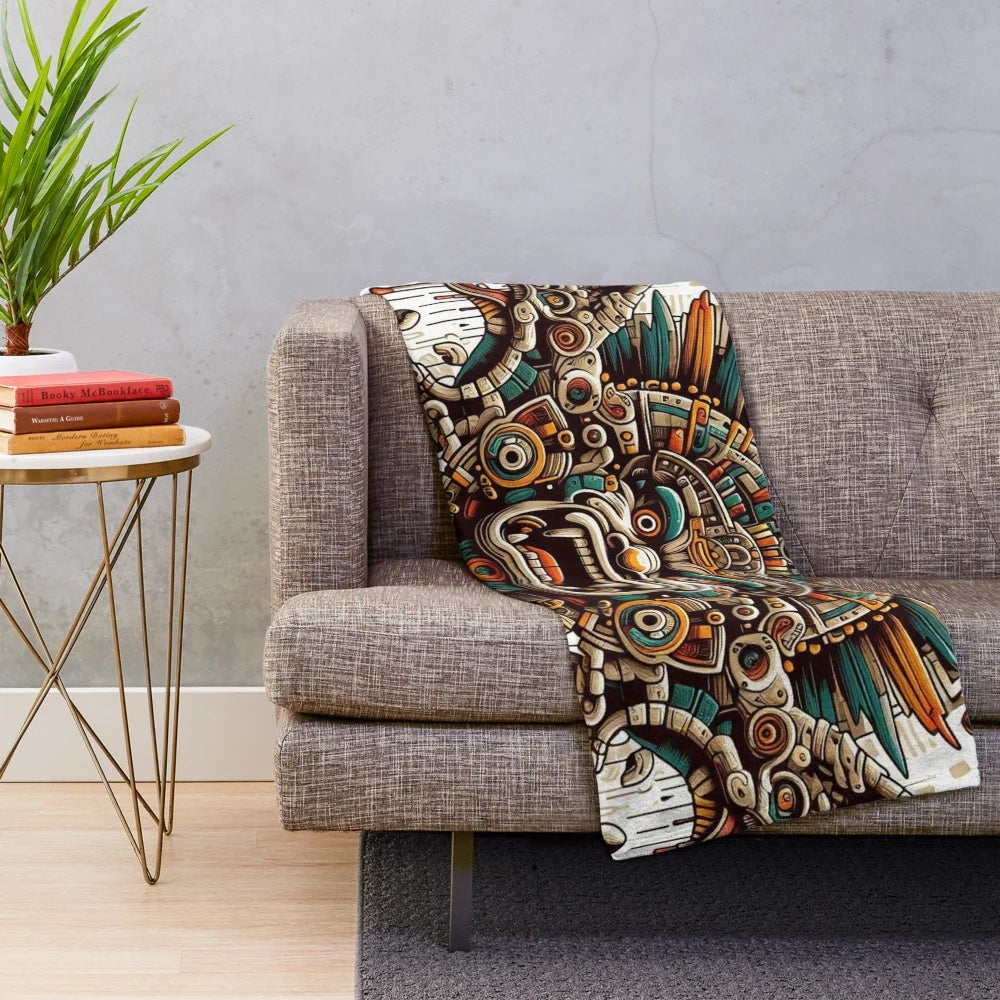 Mayan gods plush blanket with ancient cultural motifs