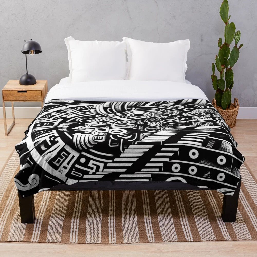 Mayan gods plush blanket featuring intricate pre-Columbian art