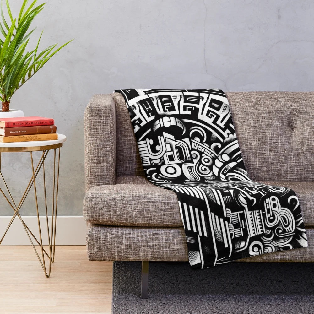 Mayan gods plush blanket featuring intricate pre-Columbian art