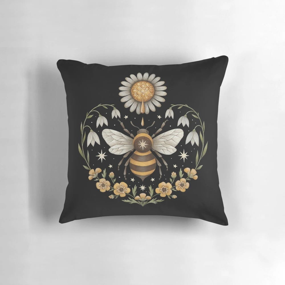 Meadow Gold Pillow with Honeycomb and Floral Designs