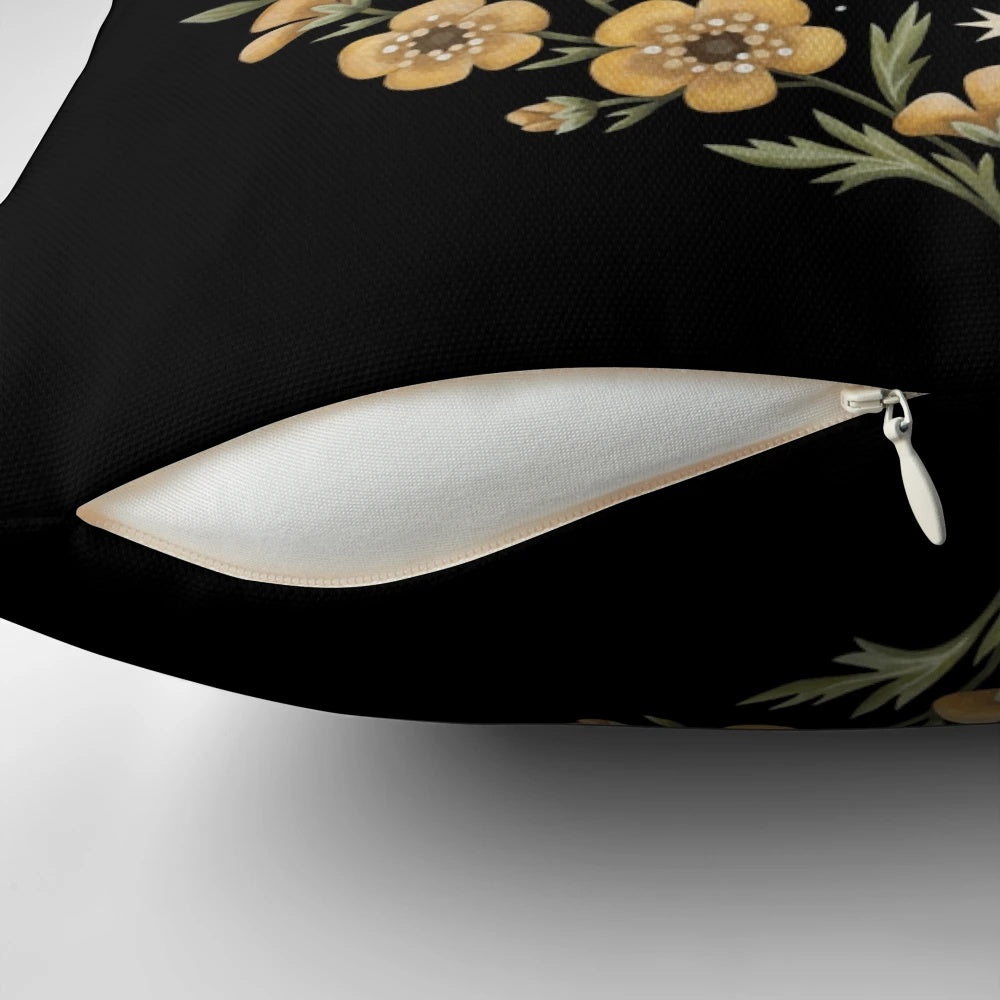 Meadow Gold Pillow with Honeycomb and Floral Designs