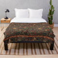Medieval tapestry-inspired plush blanket with nature motifs