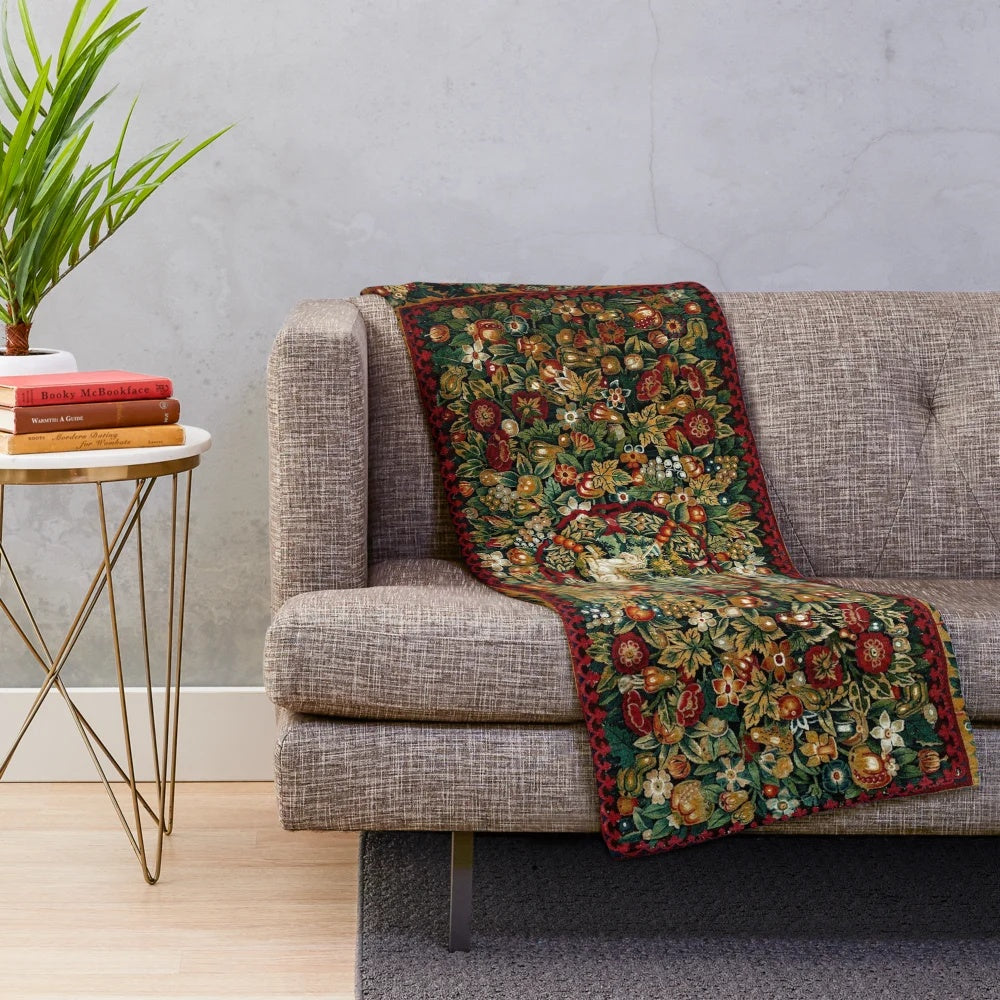 Medieval unicorn floral tapestry plush blanket