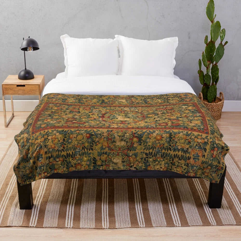 Medieval unicorn floral tapestry plush blanket
