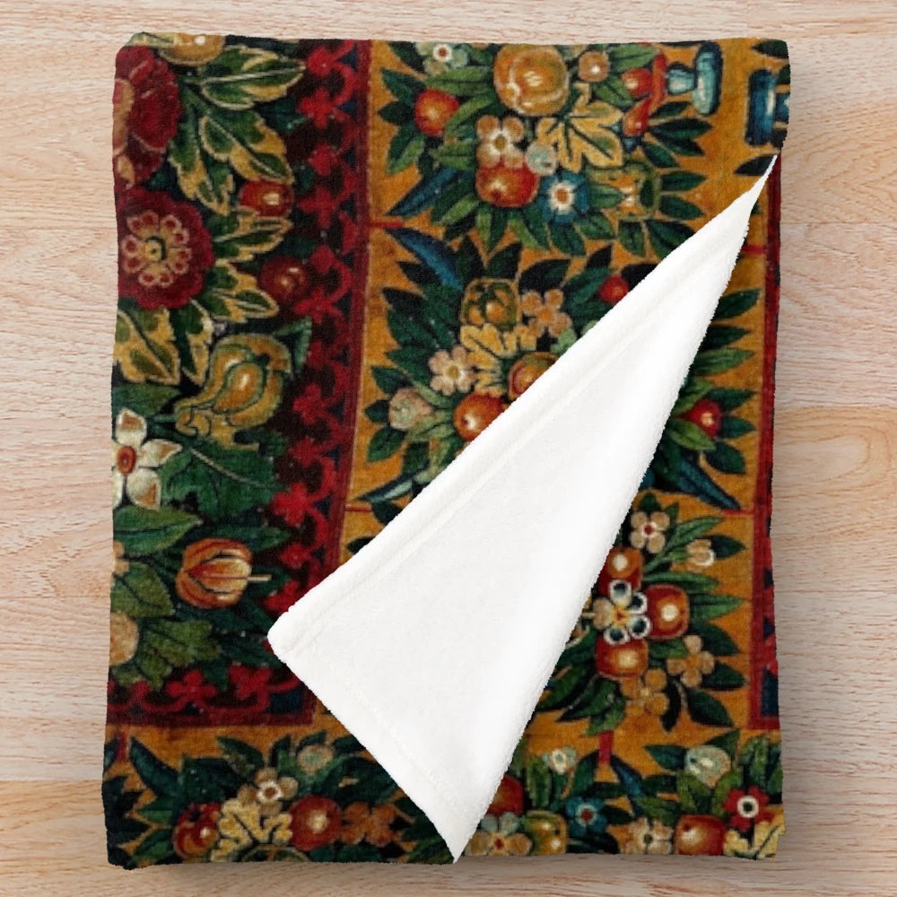Medieval unicorn floral tapestry plush blanket