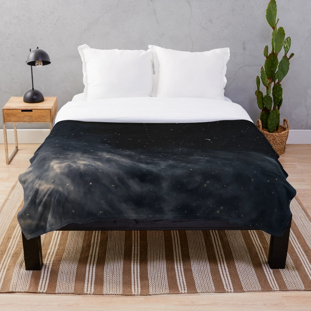 Melancholy plush blanket featuring a dark night sky and galaxy landscape