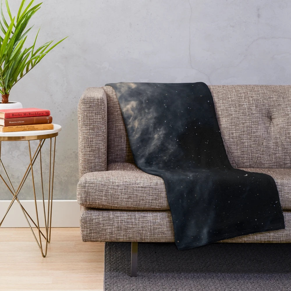 Melancholy plush blanket featuring a dark night sky and galaxy landscape