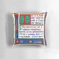 Artistic pillow featuring characters and symbols from the BBC series Merlin