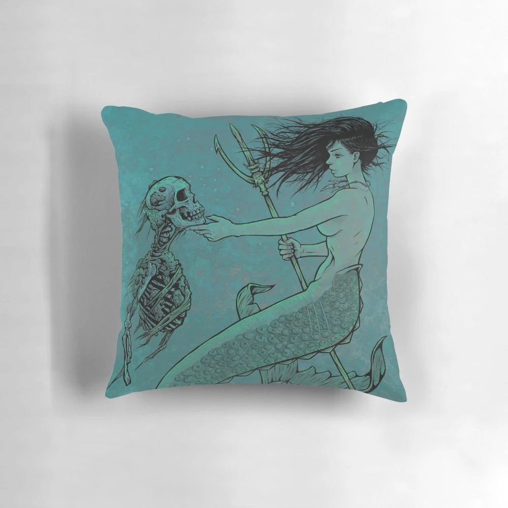 Decorative and cozy mermaid-inspired pillow with a fantasy, macabre design