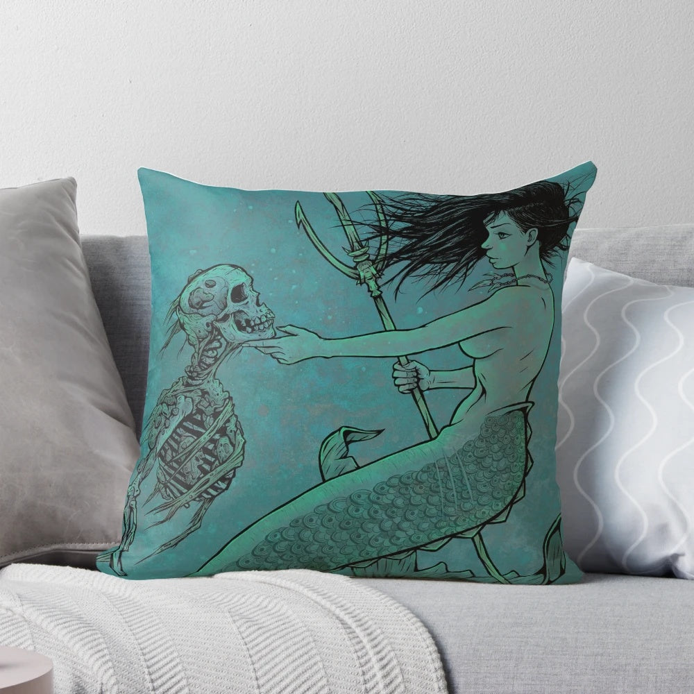 Decorative and cozy mermaid-inspired pillow with a fantasy, macabre design
