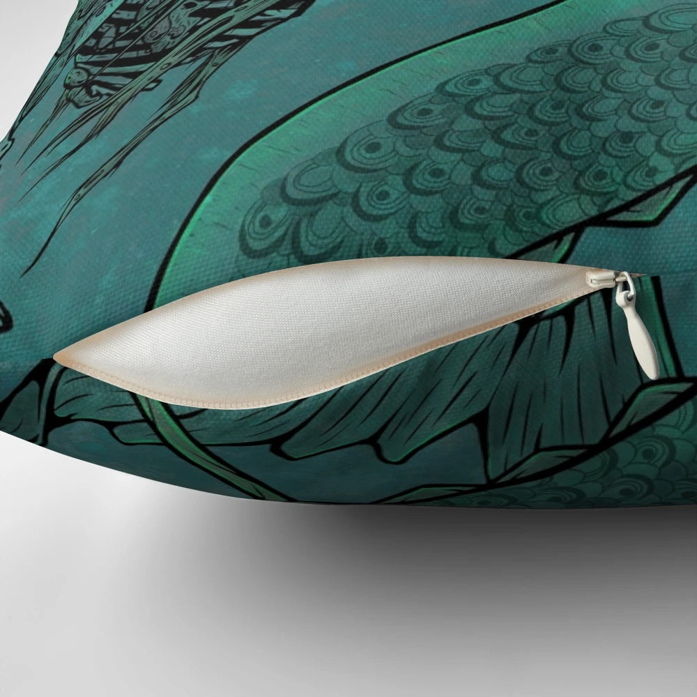 Decorative and cozy mermaid-inspired pillow with a fantasy, macabre design