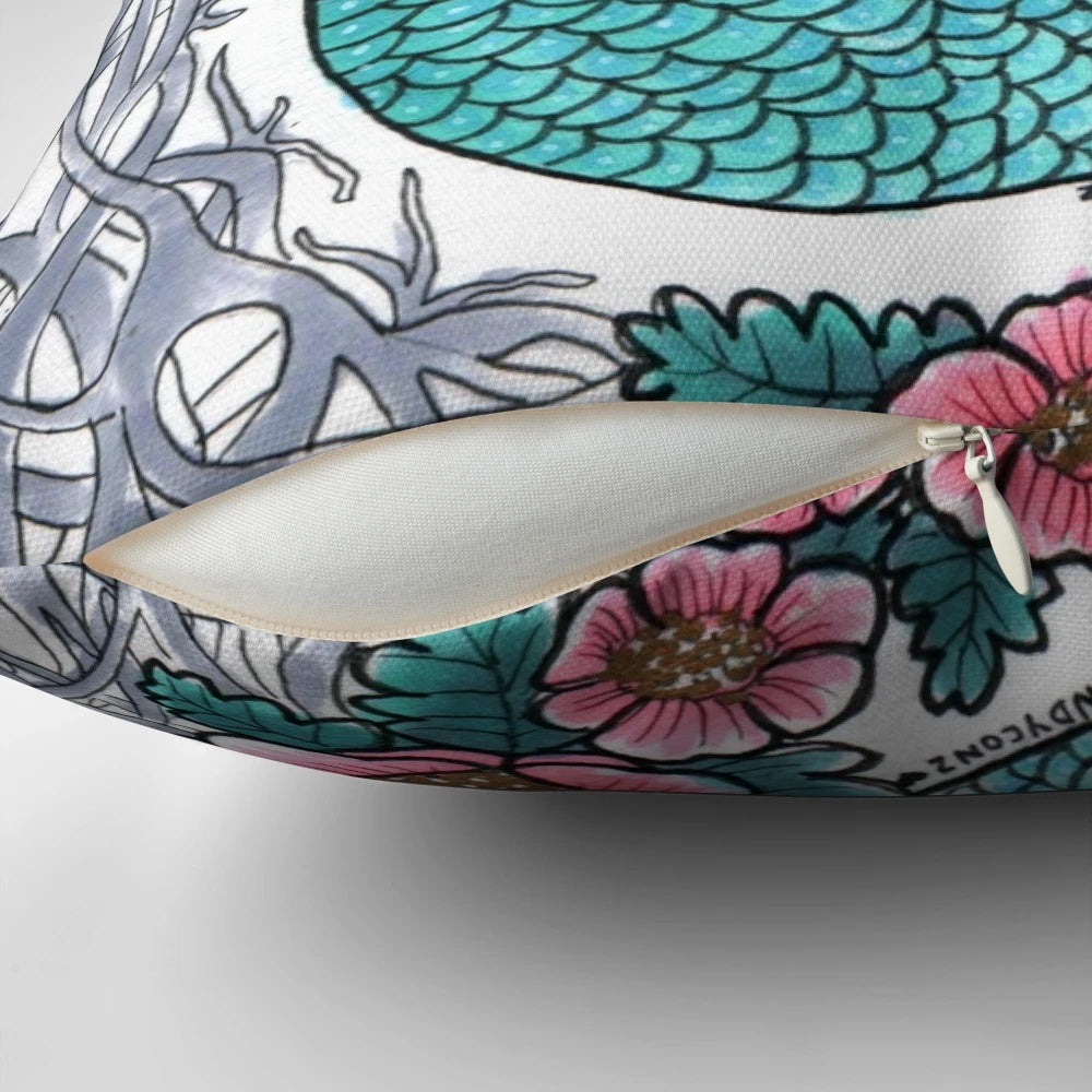 Soft and cuddly mermaid-themed cat pillow with vibrant floral accents