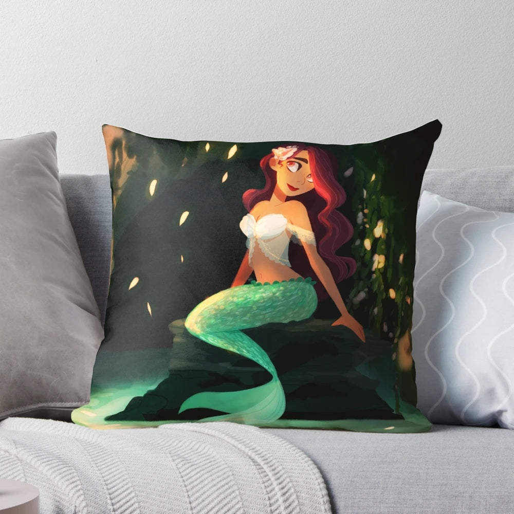 Mermaid-inspired decorative pillow with intricate character design