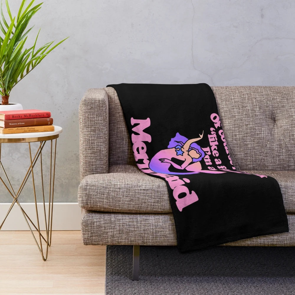 Mermaid plush blanket featuring a whimsical "I drink like a fish" design