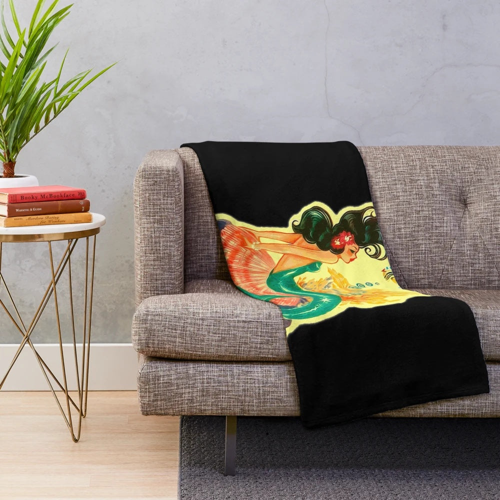 Mermaid plush blanket with a magical ocean design