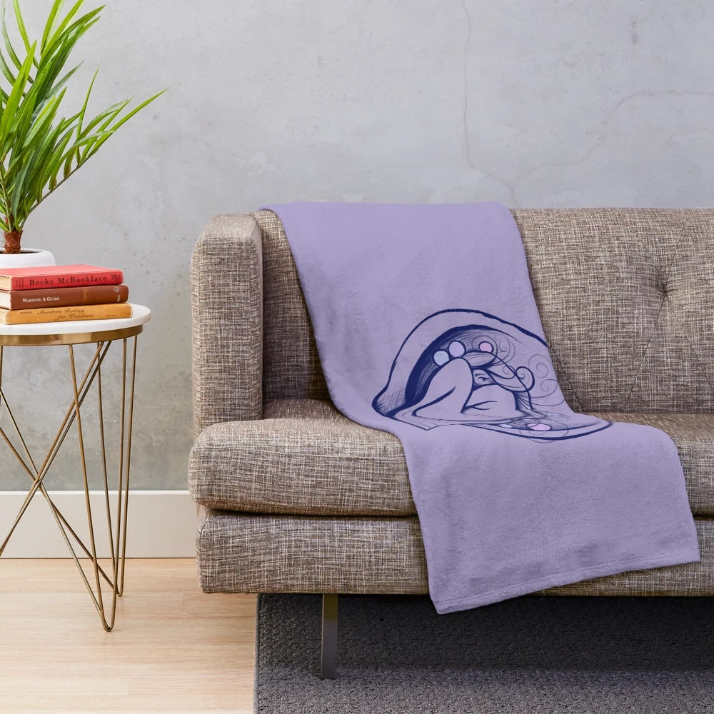 Cozy mermaid plush blanket featuring a sad mermaid design with pearls
