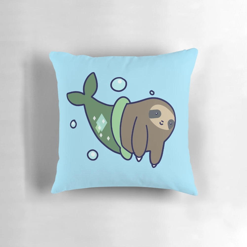 Soft, plush mermaid sloth pillow with a whimsical, underwater design
