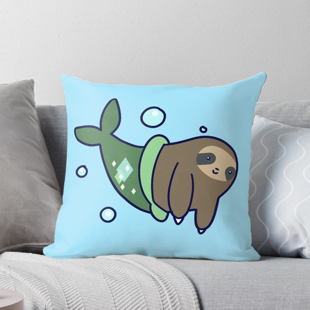 Soft, plush mermaid sloth pillow with a whimsical, underwater design