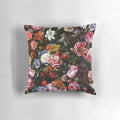 Luxurious midnight botanical pillow with a vintage, mystic floral pattern in shades of black and green