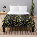 Midnight Floral Plush Blanket with Mythical Elements