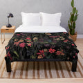 Midnight Floral Plush Blanket with Mythical Motifs