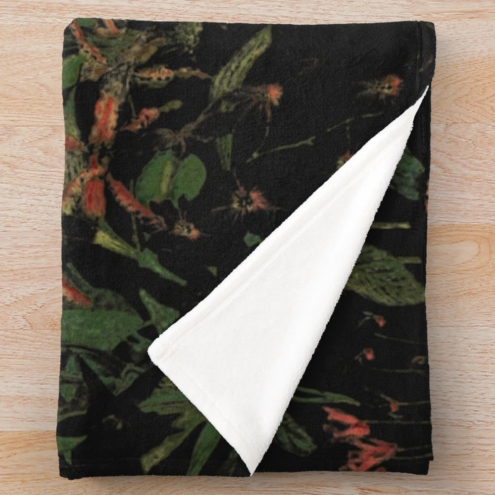Midnight floral plush blanket with mythological and enchanting elements