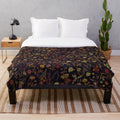 Midnight Floral Plush Blanket with Mythical Design