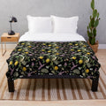 Midnight Floral Plush Blanket with Enchanting Mythical Design