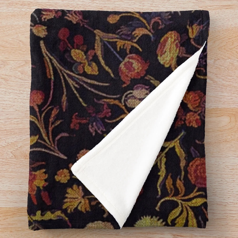 Midnight Floral Plush Blanket with Mythical Design