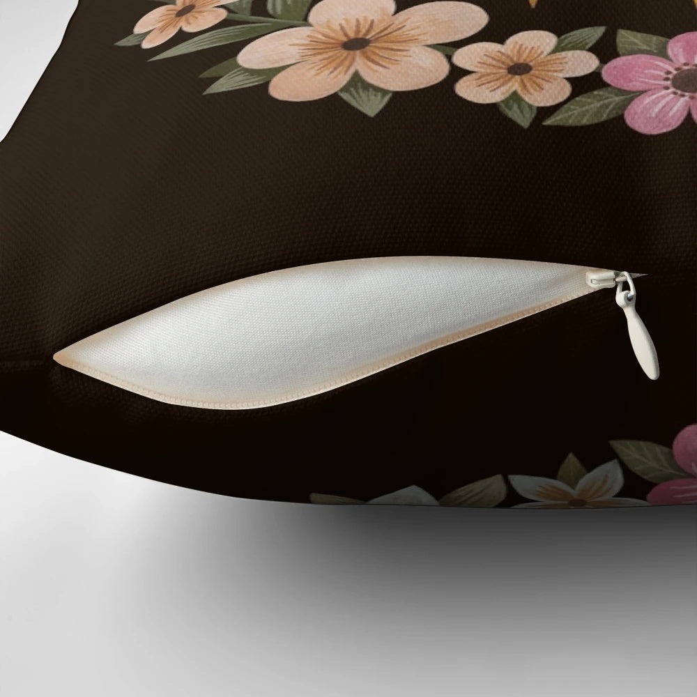 Midsummer sun-inspired floral throw pillow with nature-themed design