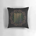 Decorative pillow featuring a detailed illustration of the famous doors of Mirkwood, the enchanted forest from J.R.R. Tolkien's "The Lord of the Rings.