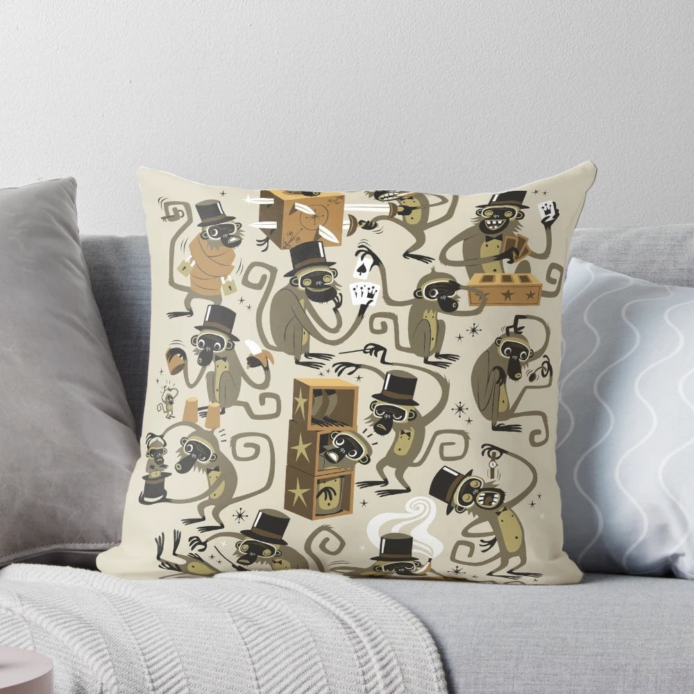 Playful brown cartoon monkey magic pillow for cozy home accents