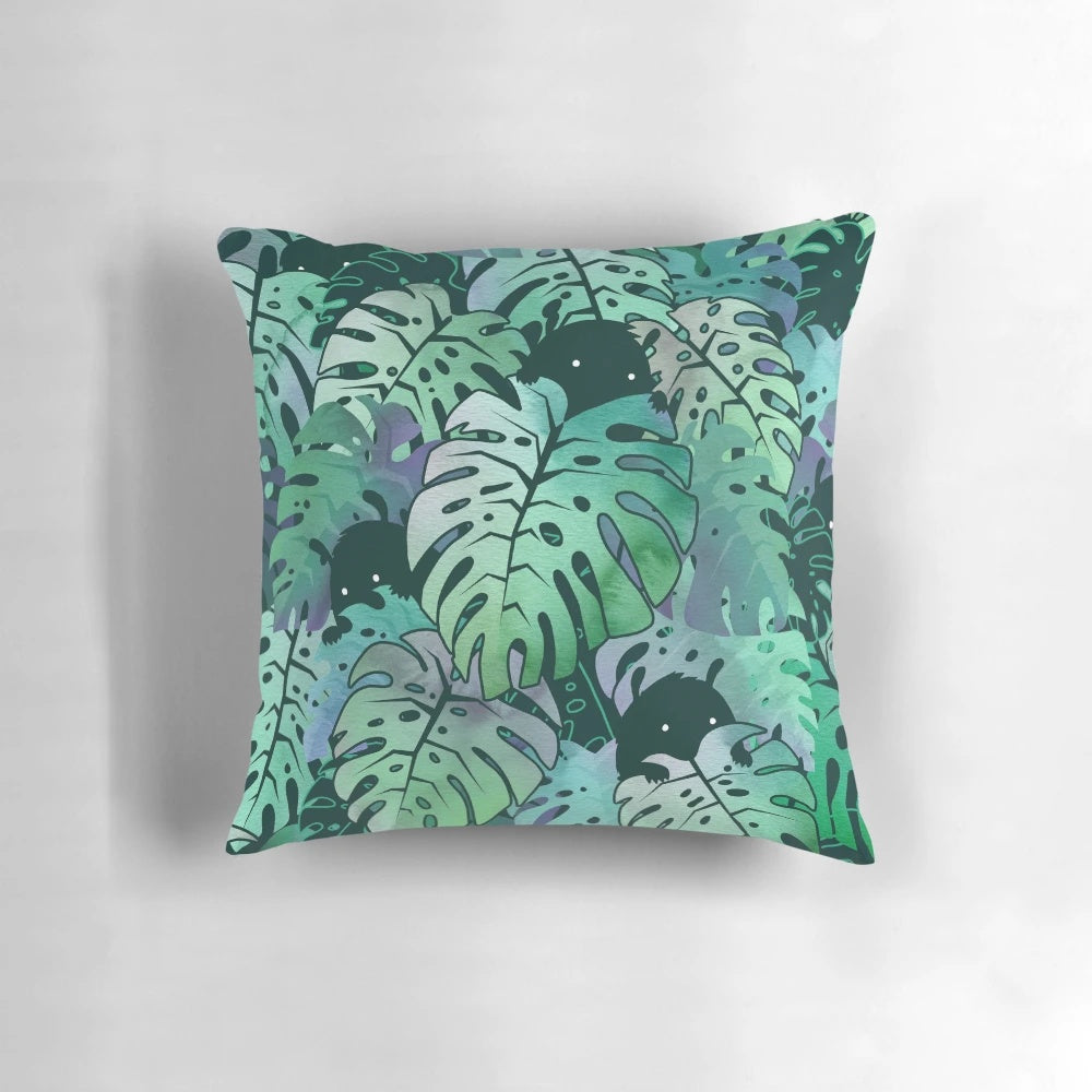 Vibrant Monstera Leaf Pillow in Tropical Fantasy Style