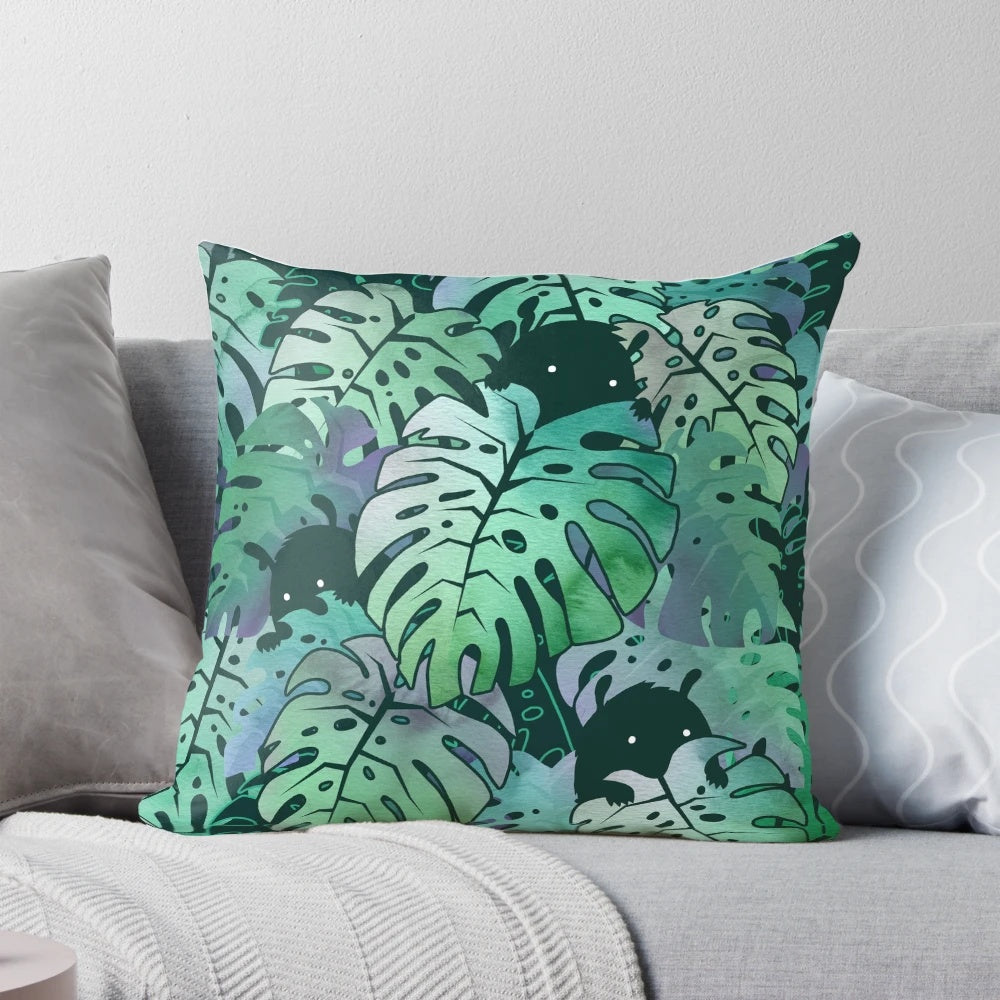 Vibrant Monstera Leaf Pillow in Tropical Fantasy Style