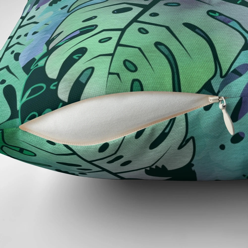 Vibrant Monstera Leaf Pillow in Tropical Fantasy Style