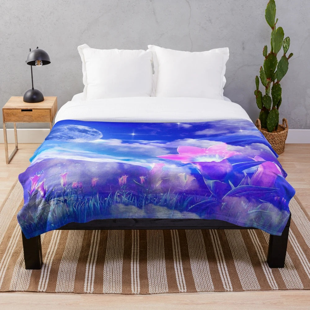 Cozy moon flower plush blanket with mystical patterns