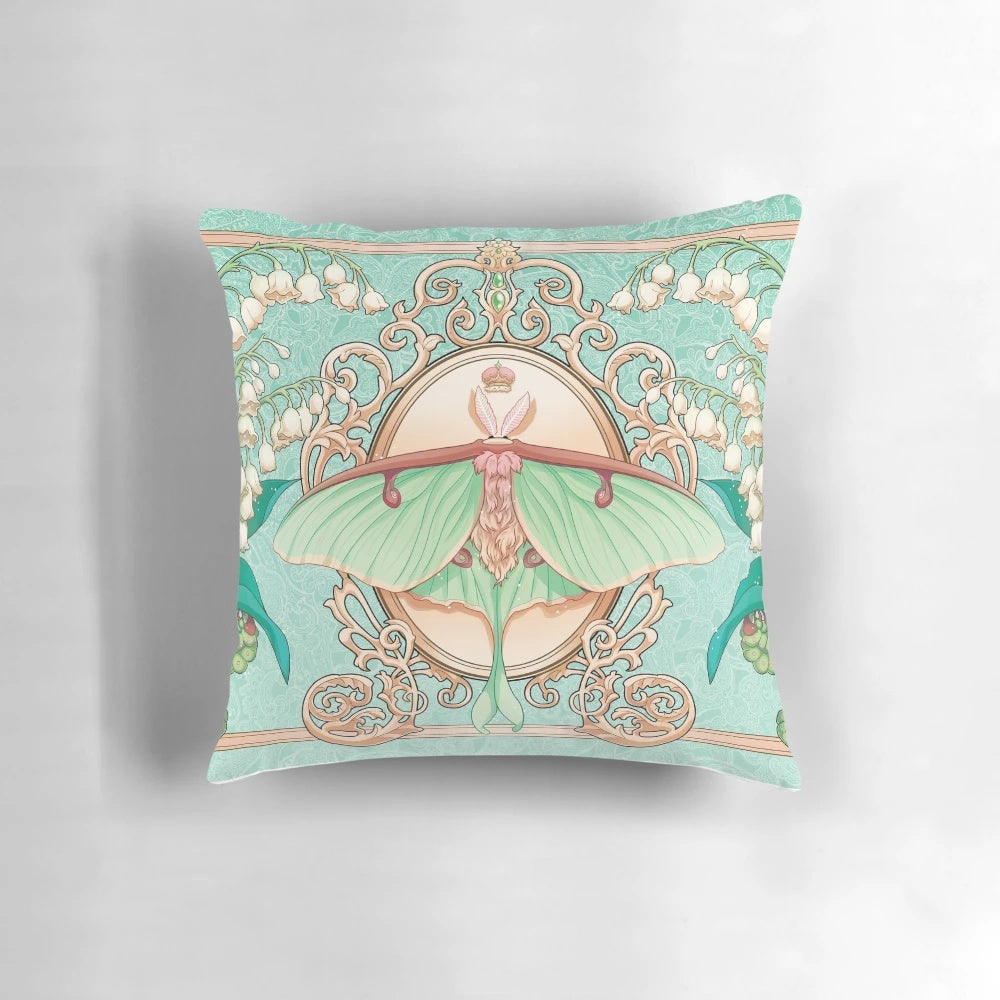 Artistic illustration of a beautiful moon moth resting on a lily plant